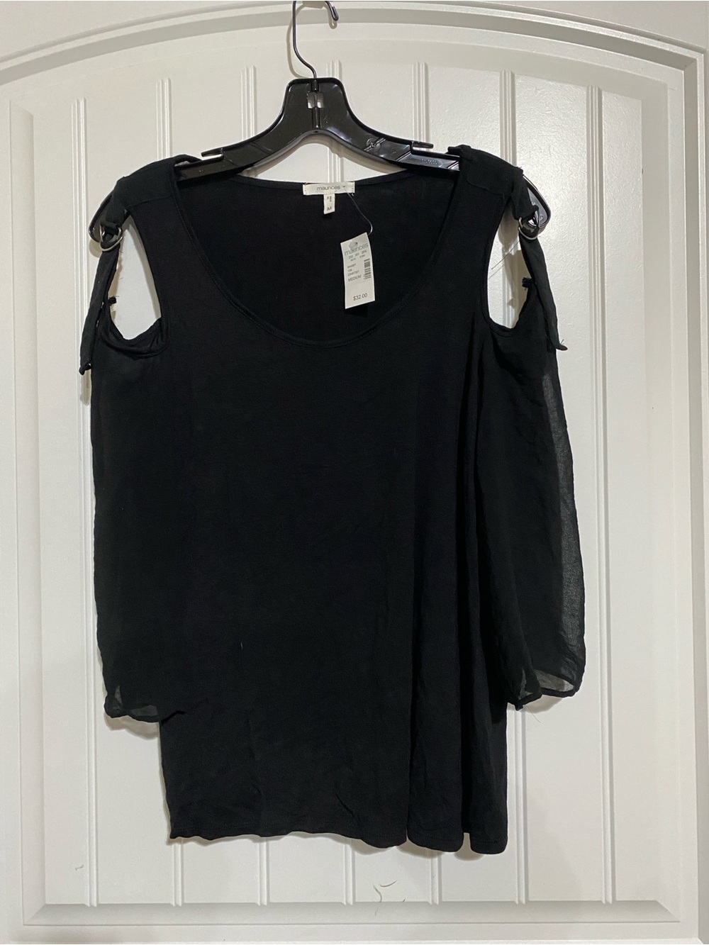 Maurices Black Cold-Shoulder Blouse with Sheer Sleeves